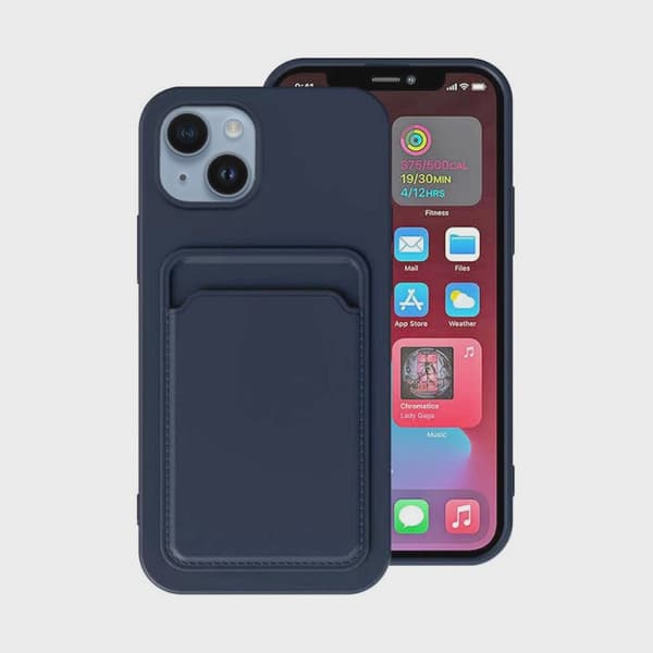 Mobilskal Silikon med Korthållare för iPhone 14 Plus - Blå