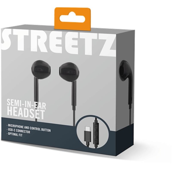 STREETZ Semi-in-ear hörlurar, 3-knapp, USB-C - Svart