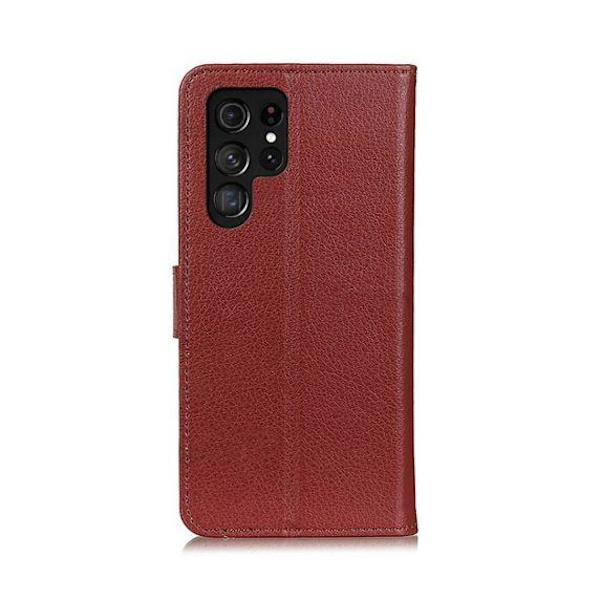 Flip Stand Leather Wallet Case For Samsung Galaxy S22 Ultra Brow