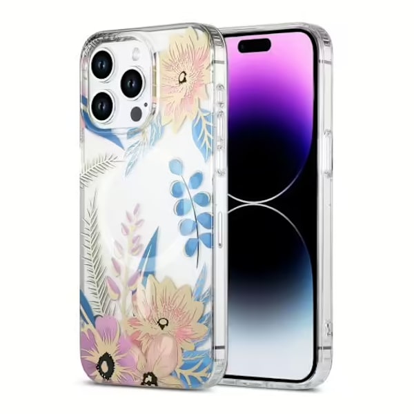 iPhone 15 Pro Max Mobilskal MagSafe - Blommor Rosa/Blå