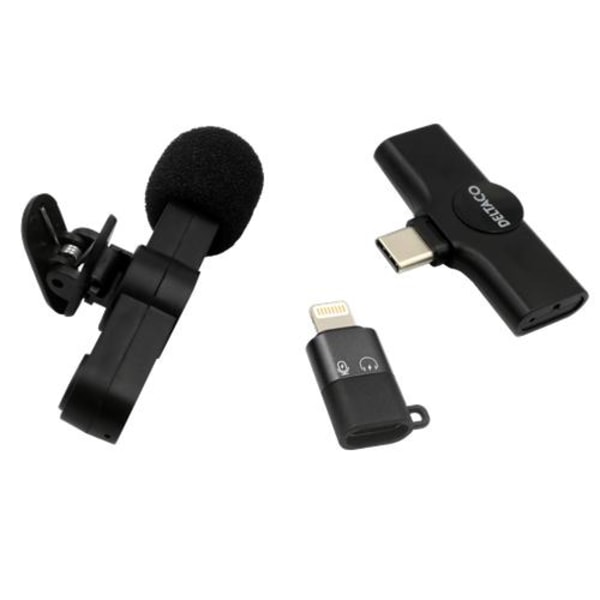 DELTACO Trådlös vlogg-mikrofon, USB-C/Lightning, 1-pack