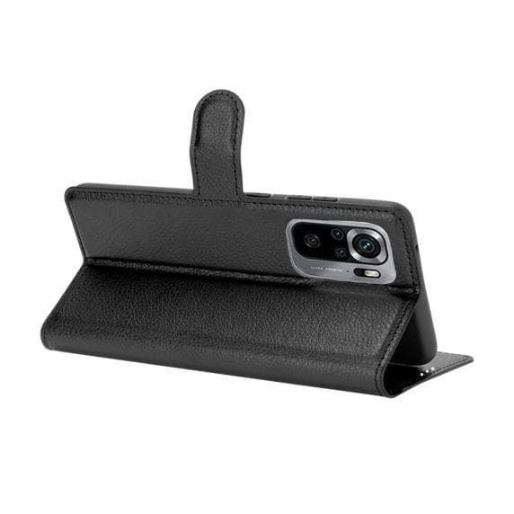 Flip Stand Leather Wallet Case For Xiaomi Redmi Note 10/Redmi Note 10S Black
