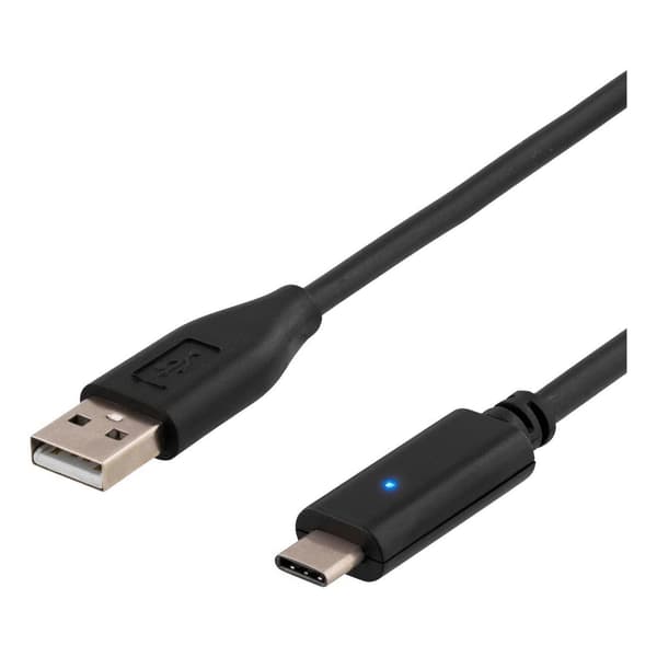 DELTACO USB 2.0-kabel, 2m, Typ C - Typ A hane, PD profil 1, svart