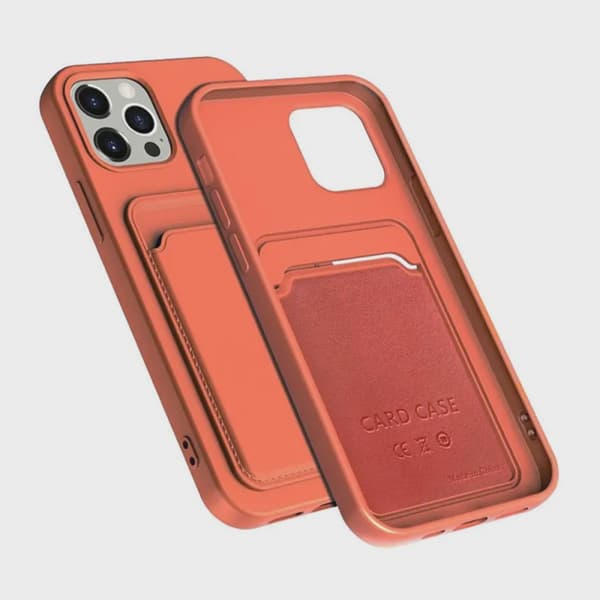 Mobilskal Silikon med Korthållare för iPhone 14 Pro Max - Orange