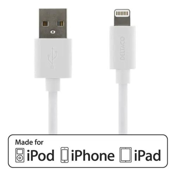 Deltaco USB-A till Lightning MFi 50 cm - Vit