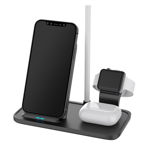 DELTACO 2-i-1 trådlös laddare, 10 W, USB-C, Qi-certifierad, dubbla LED-indikatorer, svart