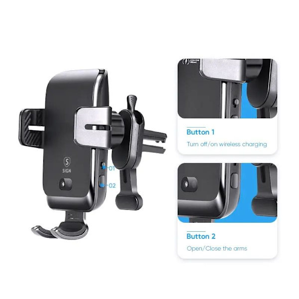 SiGN Bilhållare för Smartphones med Trådlös Laddning, 4.7"-6.8"
