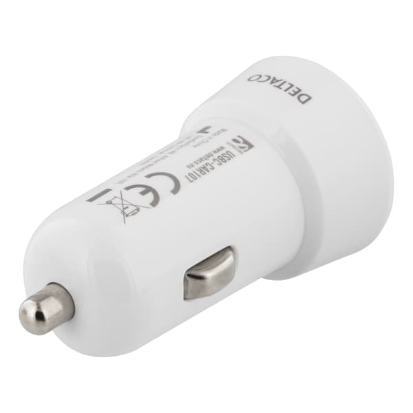 Billaddare med USB-C, 10-30V input, 5V 3A 15W output, USB-C hona, vit