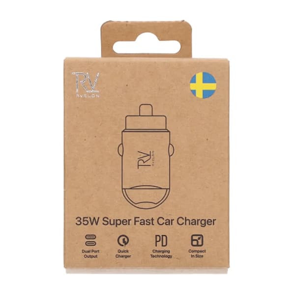 Rvelon 35W Dubbel USB C PD3.0 Billaddare