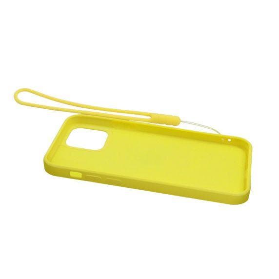 Apple iPhone 12 Pro Max Soft Liquid Silicone Case Yellow with Magnetic Ring Holder Stand and Slim Hands Strap High Quality