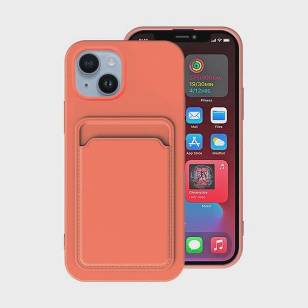 Mobilskal Silikon med Korthållare för iPhone 14 - Orange