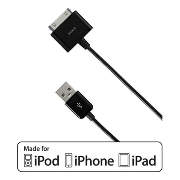 DELTACO USB till Apple 30-Pin, synk-/laddarkabel, 1m, Svart