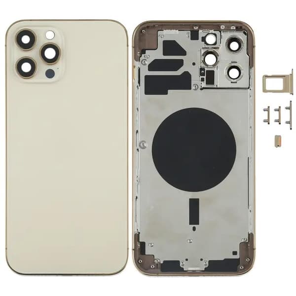 iPhone 12 Pro Komplett Baksida i Glas med Ram - Guld