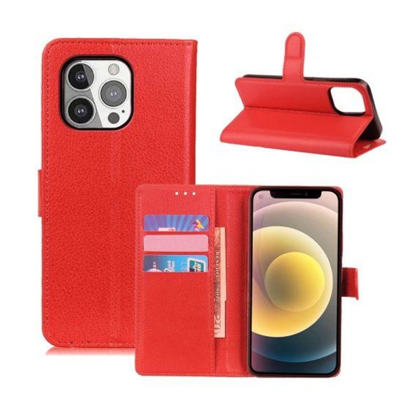iPhone 13 Pro Max Flip Stand Läder Plånboksfodral Röd