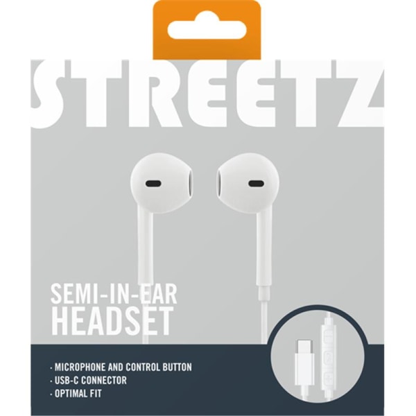 STREETZ Semi-in-ear hörlurar, 3-knapp, USB-C - Vit