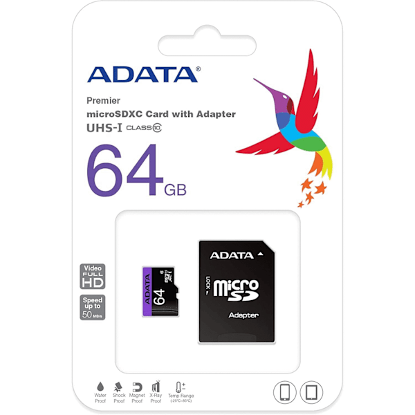 ADATA Premier 64GB microSDHC/SDXC UHS-I U1 Class 10 Memory Card with Adapter