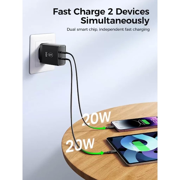 SiGN Dual USB-C PD Laddare 40W - Svart