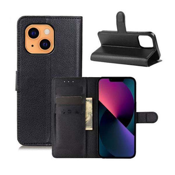 iPhone 13 Mini Flip Stand Läder Plånboksfodral Svart