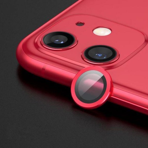 iPhone 12 Lins/Kameraskydd Med Metallram - Röd (2-pack)