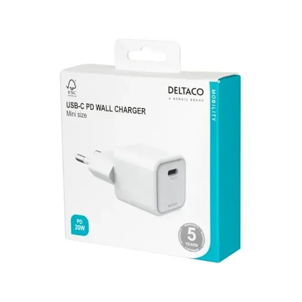 Deltaco USBC-AC150, inomhus, AC, Vit