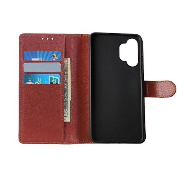 Flip Stand Leather Wallet Case For Samsung Galaxy A32 4G Brown