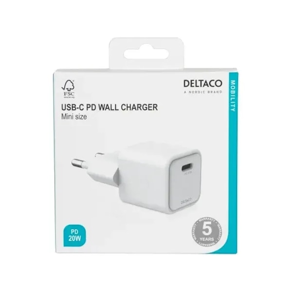 Deltaco USBC-AC150, inomhus, AC, Vit