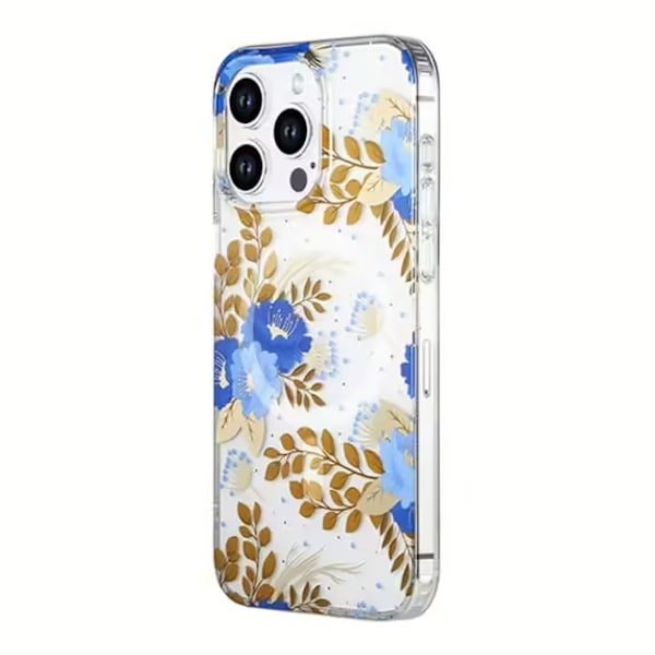 iPhone 13 Pro Max Mobilskal MagSafe - Blommor Blå/Guld
