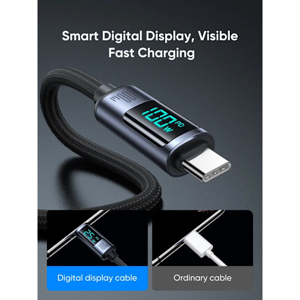 SiGN USB-C till USB-C Kabel 100W med Display, 1.2m - Svart