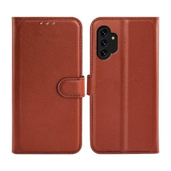 Flip Stand Leather Wallet Case For Samsung Galaxy A13 4G Brown