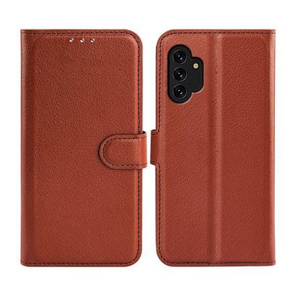Flip Stand Leather Wallet Case For Samsung Galaxy A13 4G Brown