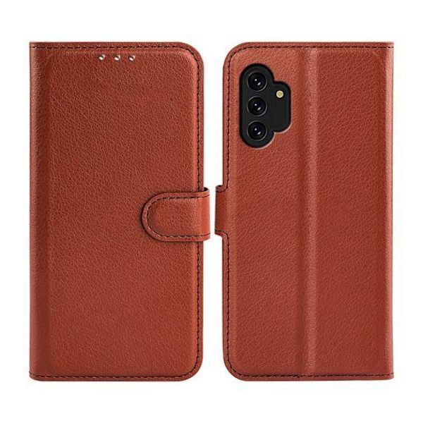 Flip Stand Leather Wallet Case For Samsung Galaxy A13 4G Brown