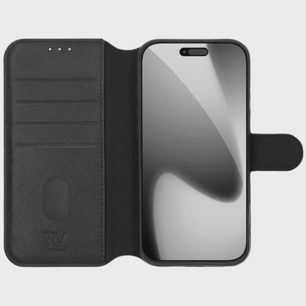 Rvelon Plånboksfodral Äkta Läder för iPhone 17 Pro Max - Svart