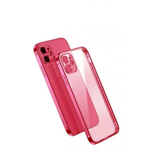 Apple iPhone 12 Mini Luxury Classic Square Frame Case Red with Soft Thin Transparent Camera Protector High Quality