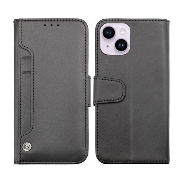 iPhone 14 Plus Plånboksfodral Extra Kortfack Rvelon - Svart