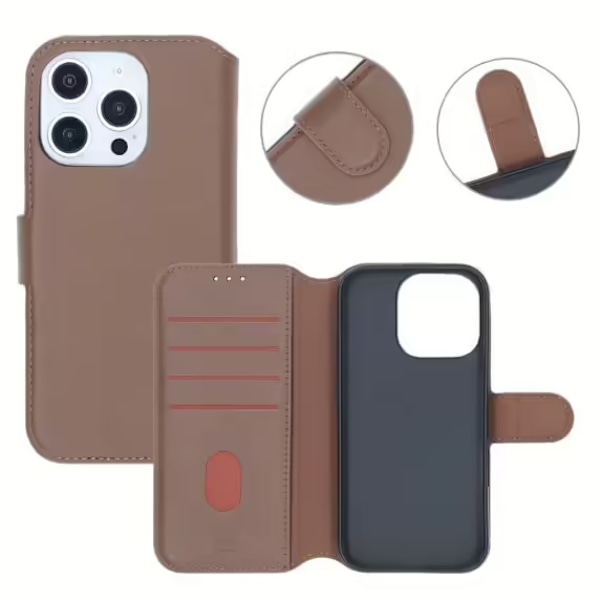 iPhone 16 Pro Plånboksfodral Äkta Läder Rvelon - Brun