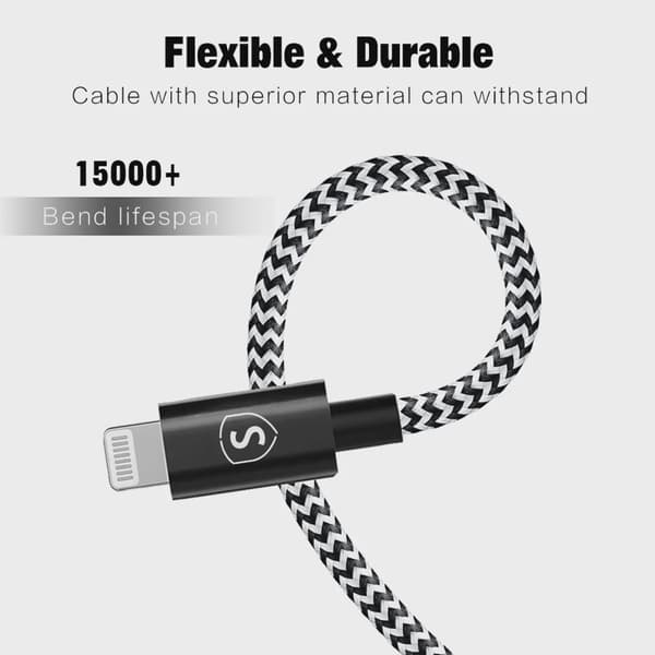 USB to Lightning Kabel 2.4A, 3m - Svart/Vit