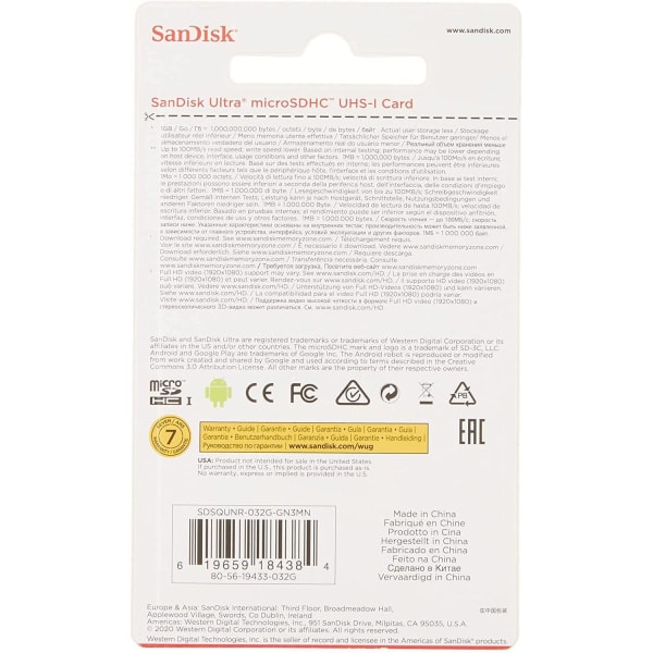 SanDisk Ultra microSDHC 32GB 100MB/s Class 10 UHS-I