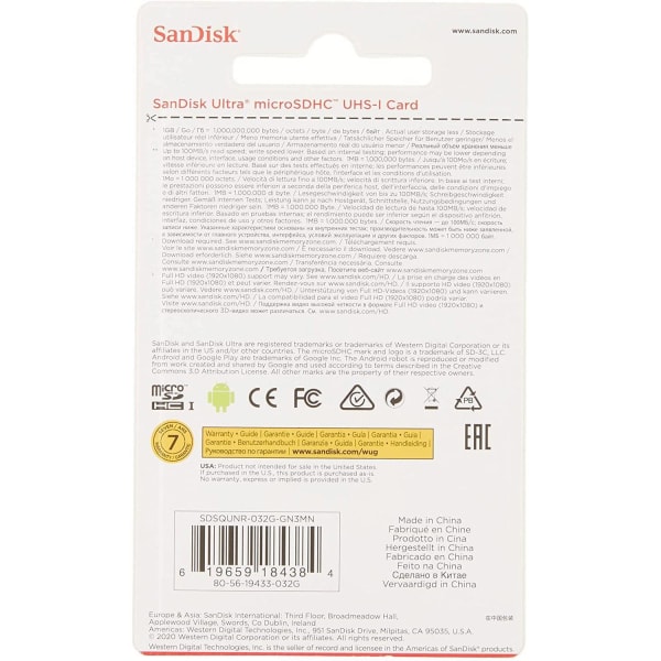 SanDisk Ultra microSDHC 32GB 100MB/s Class 10 UHS-I