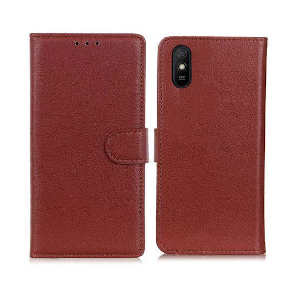 Flip Stand Leather Wallet Case For Xiaomi Redmi 9A Brown