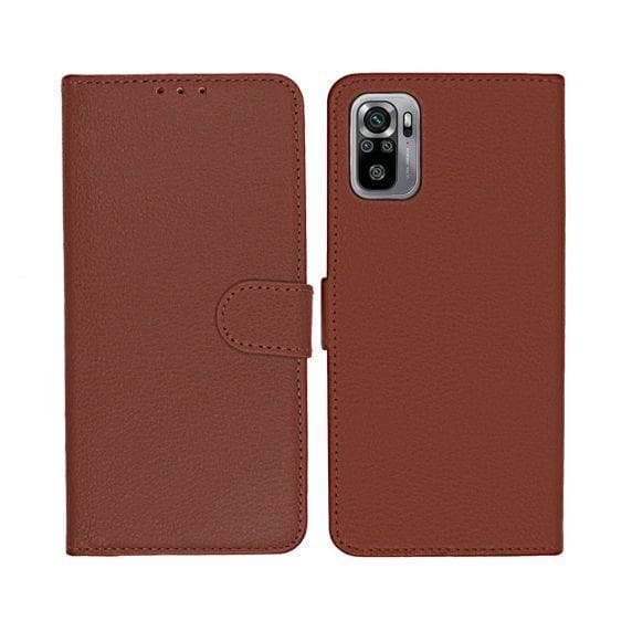 Flip Stand Leather Wallet Case For Xiaomi Redmi Note 10/Redmi Note 10S Brown