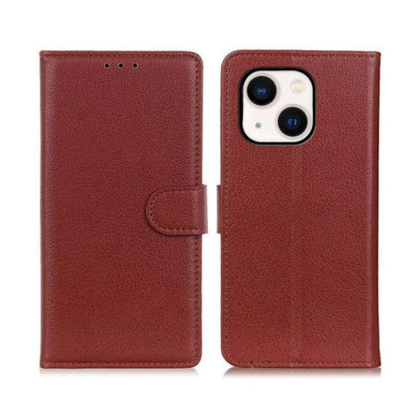 iPhone 13 Mini Flip Stand Läder Plånboksfodral Brun