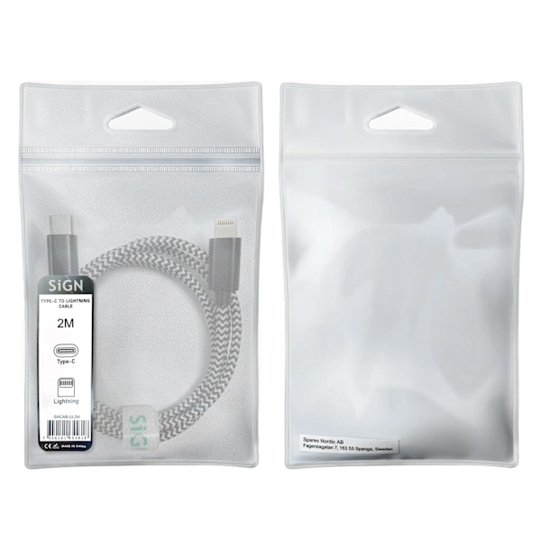 SiGN Skin USB-C till Lightning Kabel 2.1A, 2m - Svart/Vit