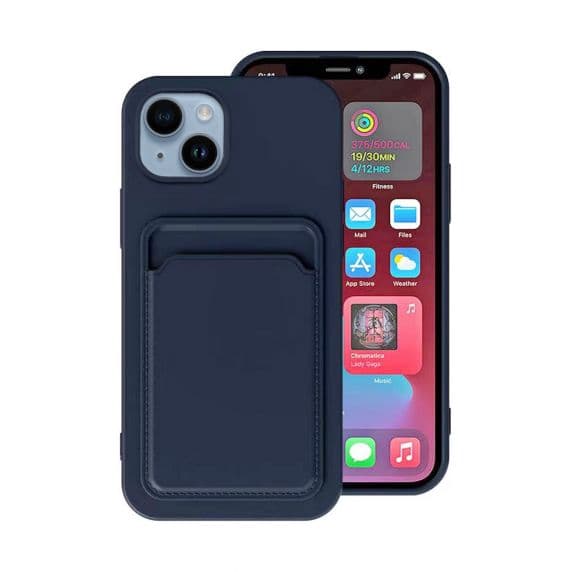 iPhone 15 Mobilskal Silikon med Korthållare - Blå