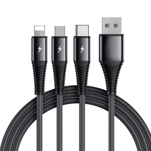 SiGN 3-in-1 Kabel Lightning, USB-C, Micro-USB, 3A, 1.2m - Svart
