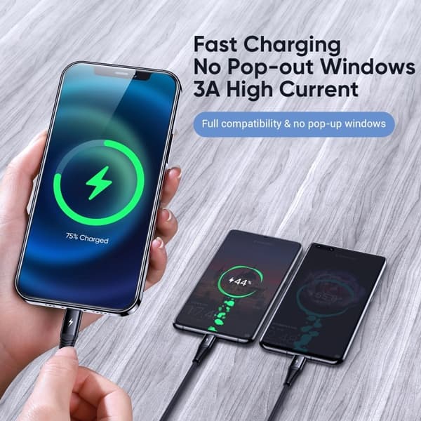 SiGN 3-in-1 Kabel Lightning, USB-C, Micro-USB, 3A, 1.2m - Svart