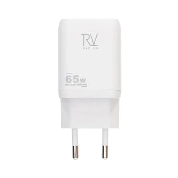 Rvelon Väggladdare 2x USB-C + USB-A 65W GaN - Vit