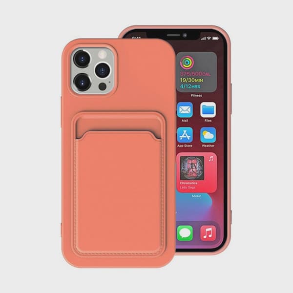 Mobilskal Silikon med Korthållare för iPhone 14 Pro - Orange