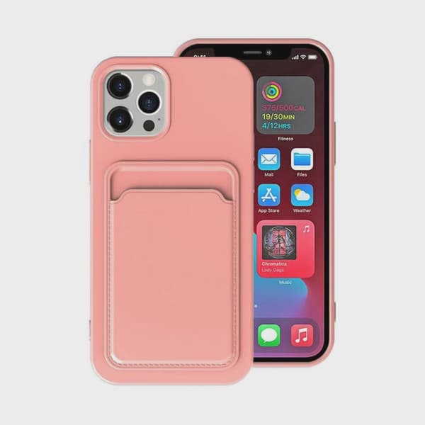 Mobilskal Silikon med Korthållare för iPhone 13 Pro Max - Rosa