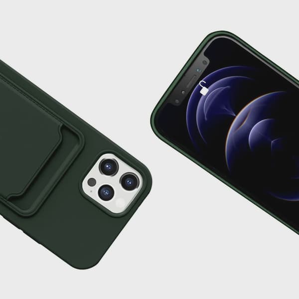 Mobilskal Silikon med Korthållare för iPhone 12/12 Pro - Militärgrön