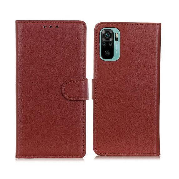 Flip Stand Leather Wallet Case For Xiaomi Redmi Note 10 Pro Brown